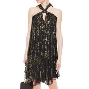 BA&SH Junon metallic coupé silk-blend chiffon halterneck mini dress MSRP $695